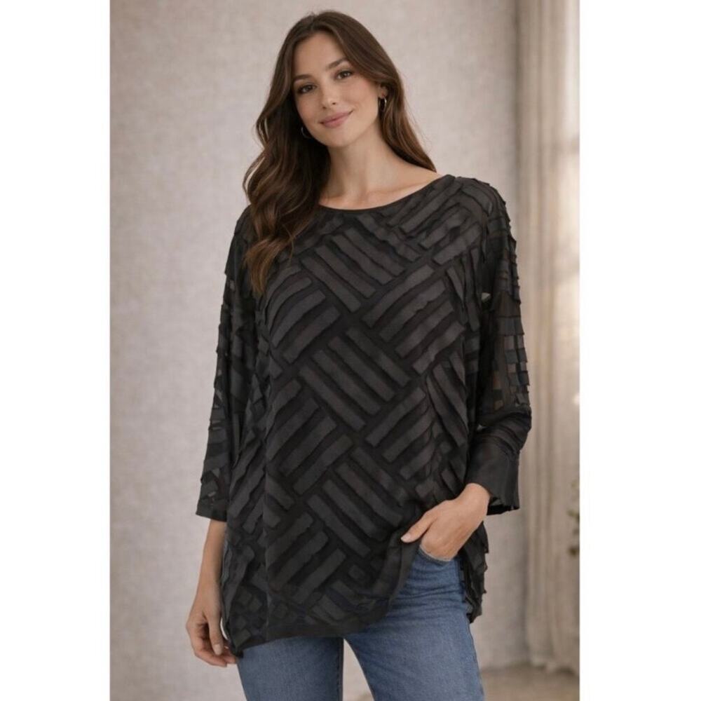 IC by Connie K Black Asymmetrical Hem Tunic Blouse Sz.XL
